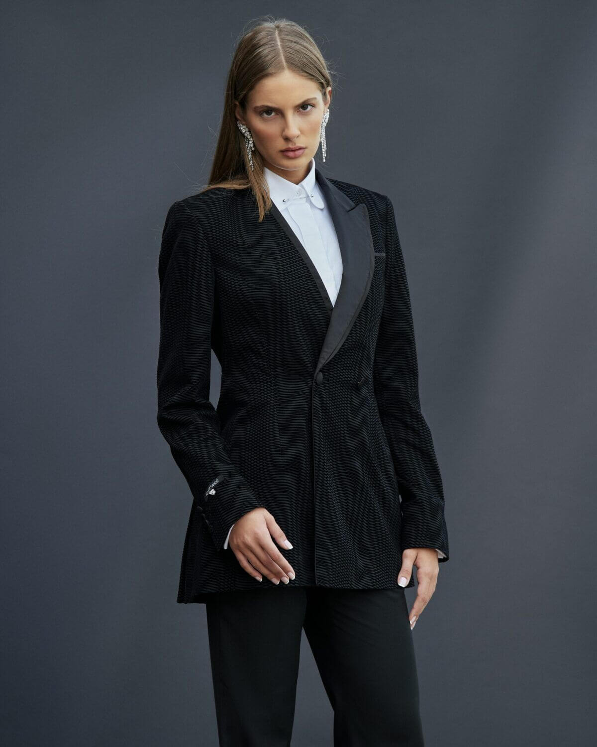 Black tuxedo suit for women