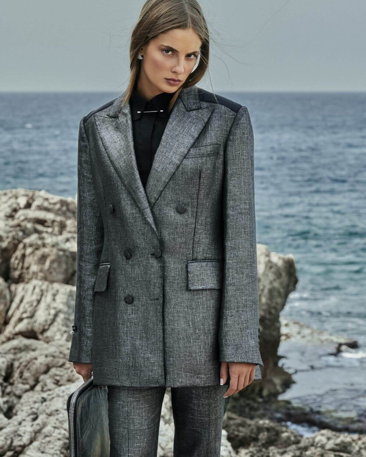 Grey linen suit for women