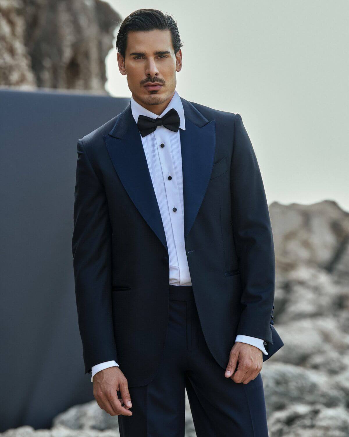 Tailored single-breasted navy tuxedo suit